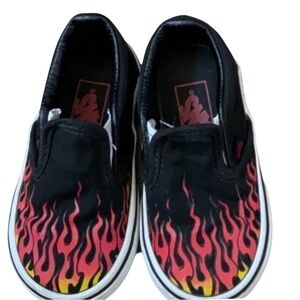 Vans Flame Slip-On Shoes Toddler 5.5 • Black Red Yellow Classic Skate Sneaker